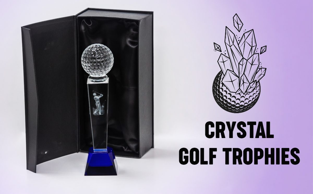 Crystal Golf Trophy With Golf Ball - 180mm