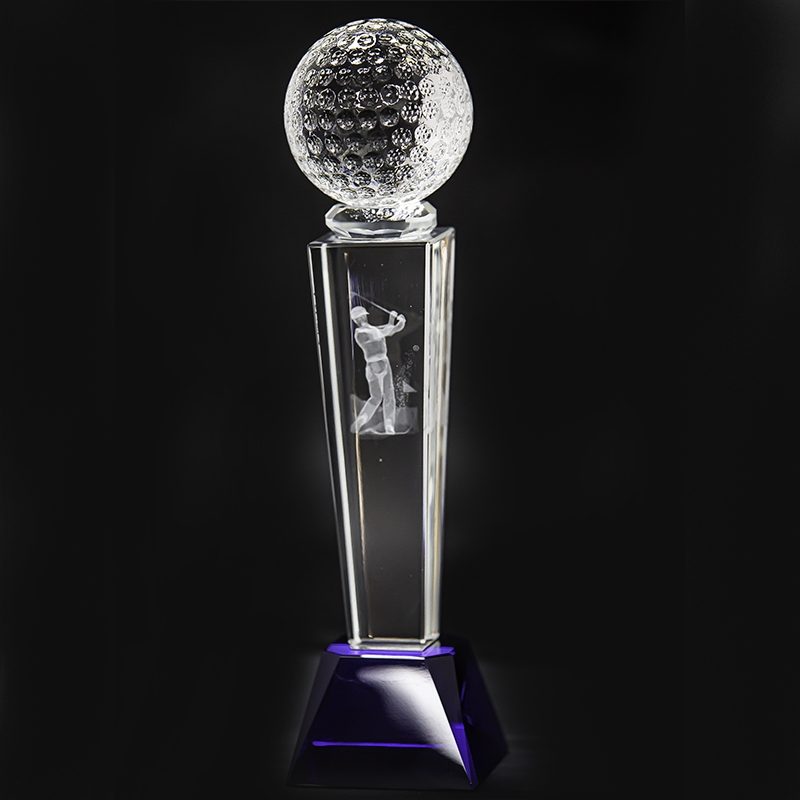 Crystal Golf Trophy With Golf Ball - 235mm