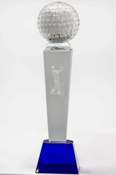 Crystal Golf Trophy With Golf Ball - 180mm