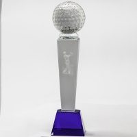 Crystal Golf Trophy With Golf Ball - 180mm