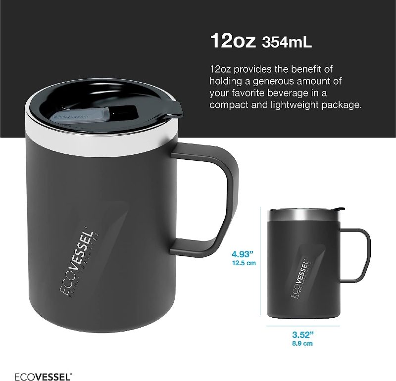 EcoVessel Metro Vacuum Stainless Steel Tumbler Cup, Insulated Water Bottle, Travel Coffee Mug with Slider Lid and Non Slip Base Iced Coffee Cup - 16