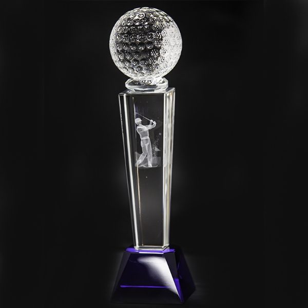 Crystal Golf Trophy With Golf Ball - 180mm