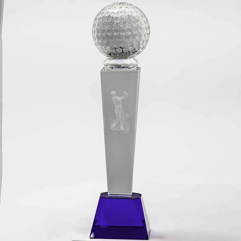 Crystal Golf Trophy With Golf Ball - 235mm