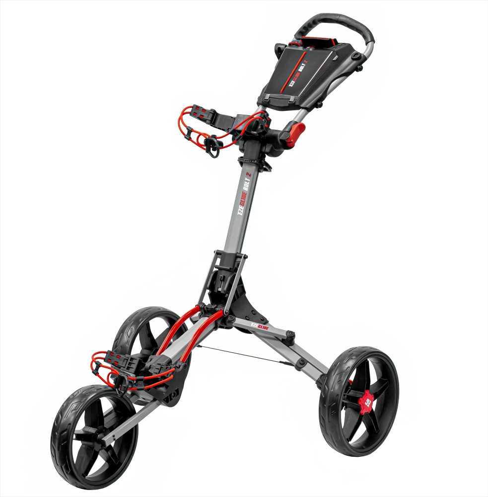 Ezeglide Bolt 2 + Easy Opening Trolley - Grey/Red - JS Golf Brands