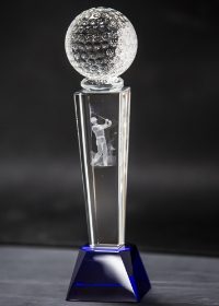 Crystal Golf Trophy With Golf Ball - 180mm